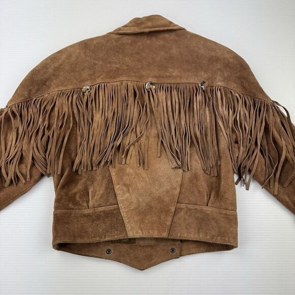 Vintage 90’s g4000 Suede Leather Fringe Western Jacket Brown Small Cowgirl Boho - Picture 3 of 16